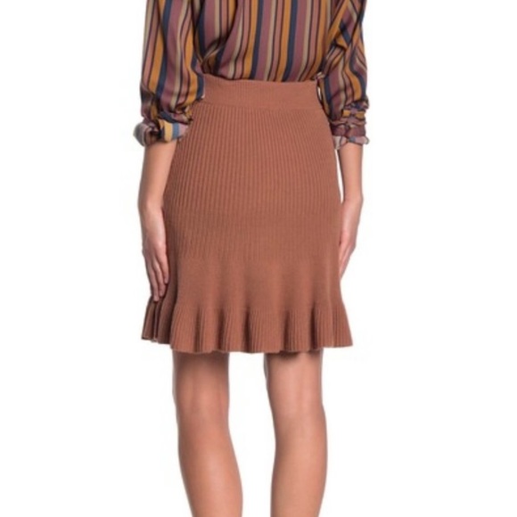 NWT Free People Solid Gold Ribbed Ruffle Trim Skirt - Picture 7 of 9